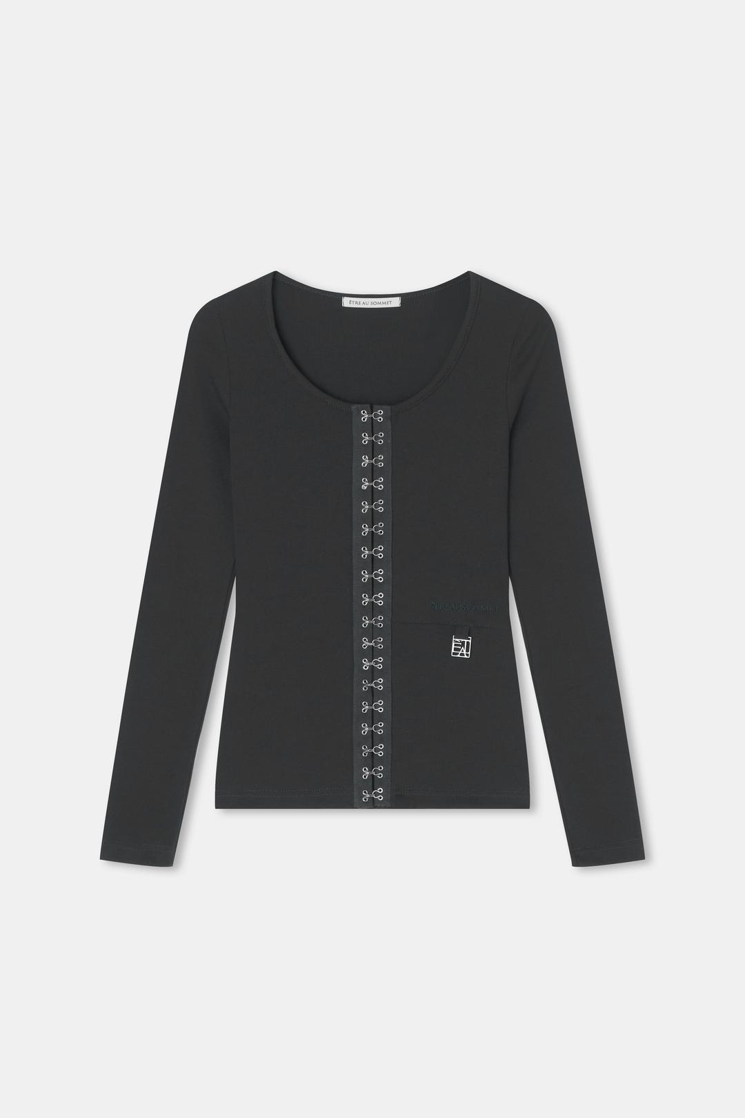 Deep U-neck Rib Cardigan ((Charcoal)
