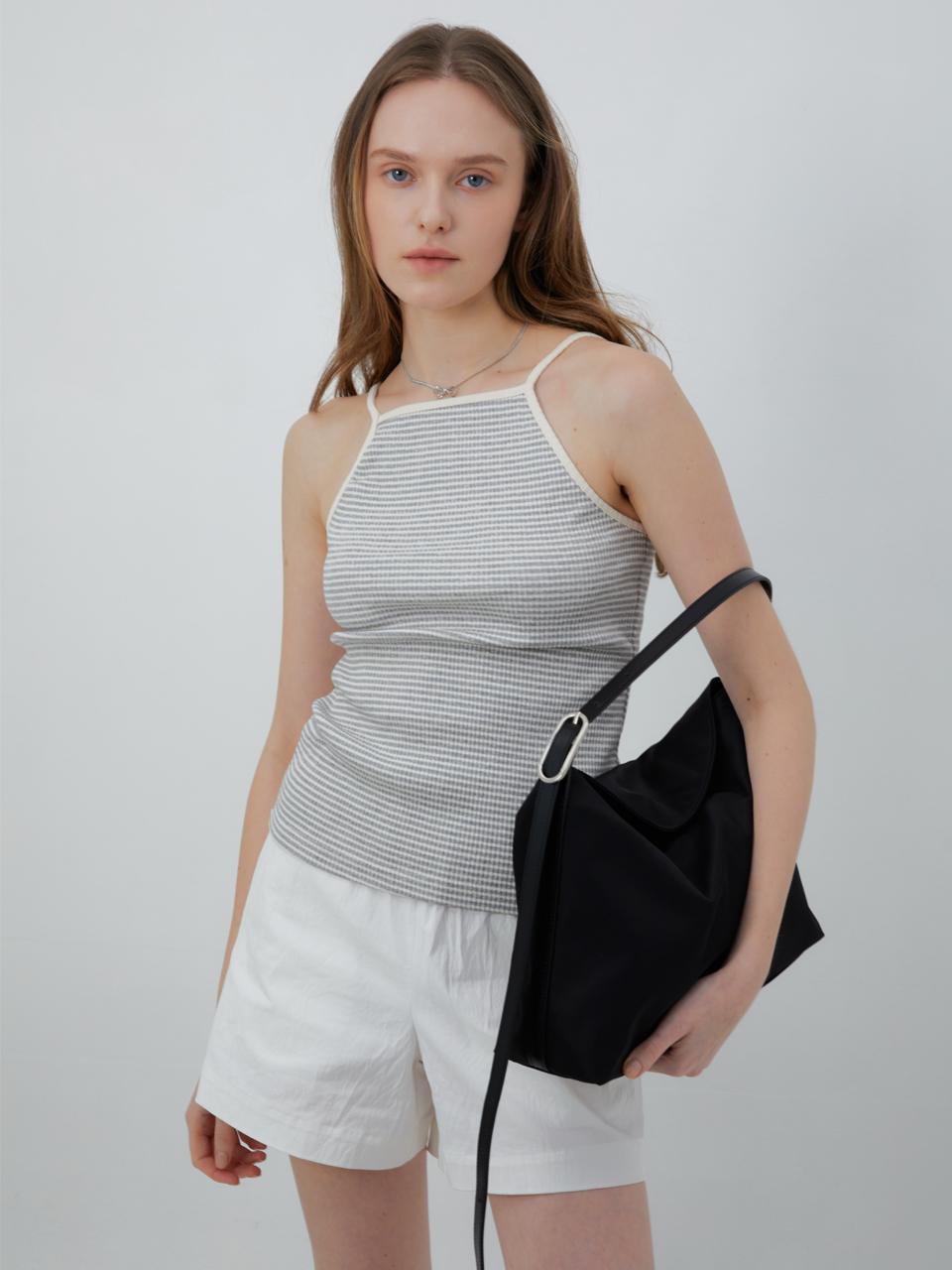 heavy twill nylon hobo bag (black)