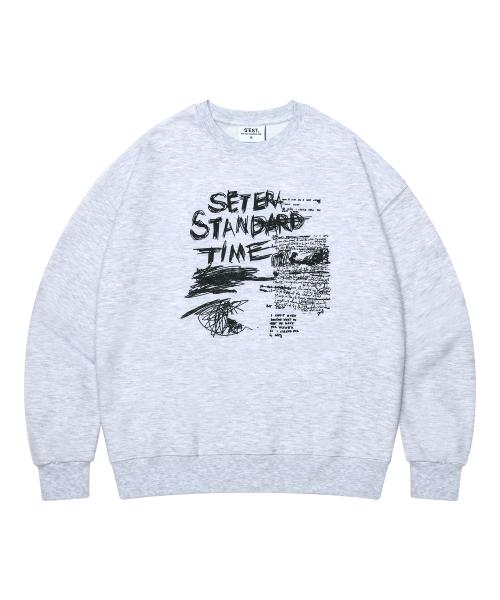 SCRIBBLE 맨투맨 티셔츠 - 화이트 멜란지