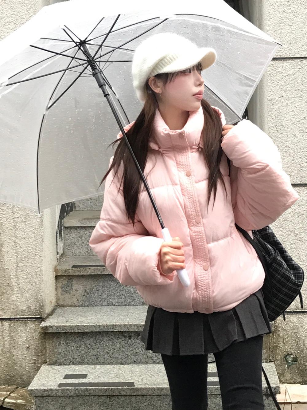 기획) 딸기우유 퍼프 후드 크롭 패딩 * 오늘출발