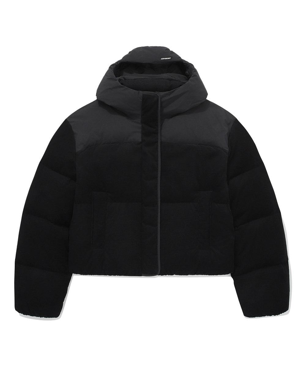 우먼 코듀로이 후드 숏 푸퍼 블랙