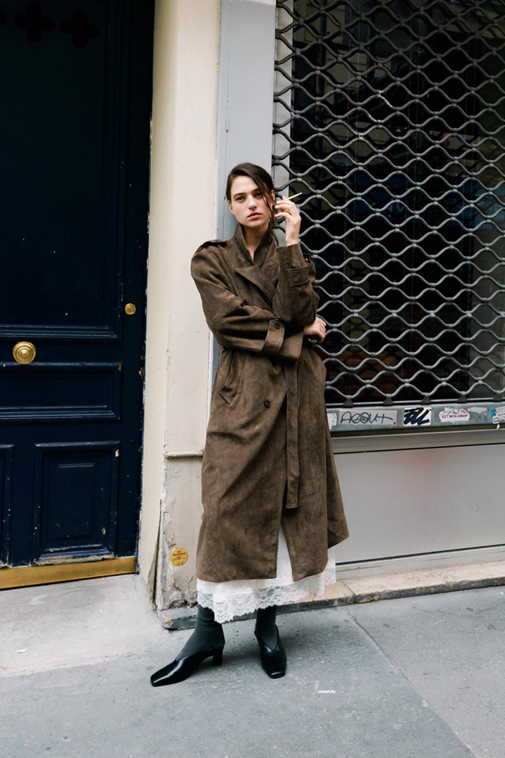 Suede Maxi Trench coat