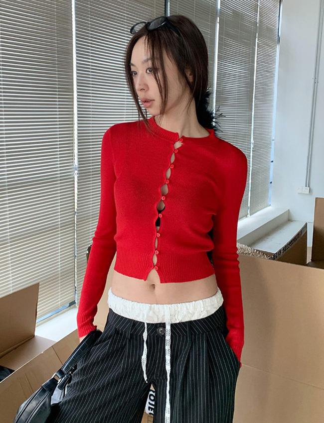 세인 고리 홀 크롭 울 가디건 (3color)