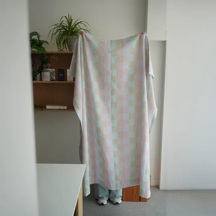 키키 핑크 체크 패브릭 가리개커튼