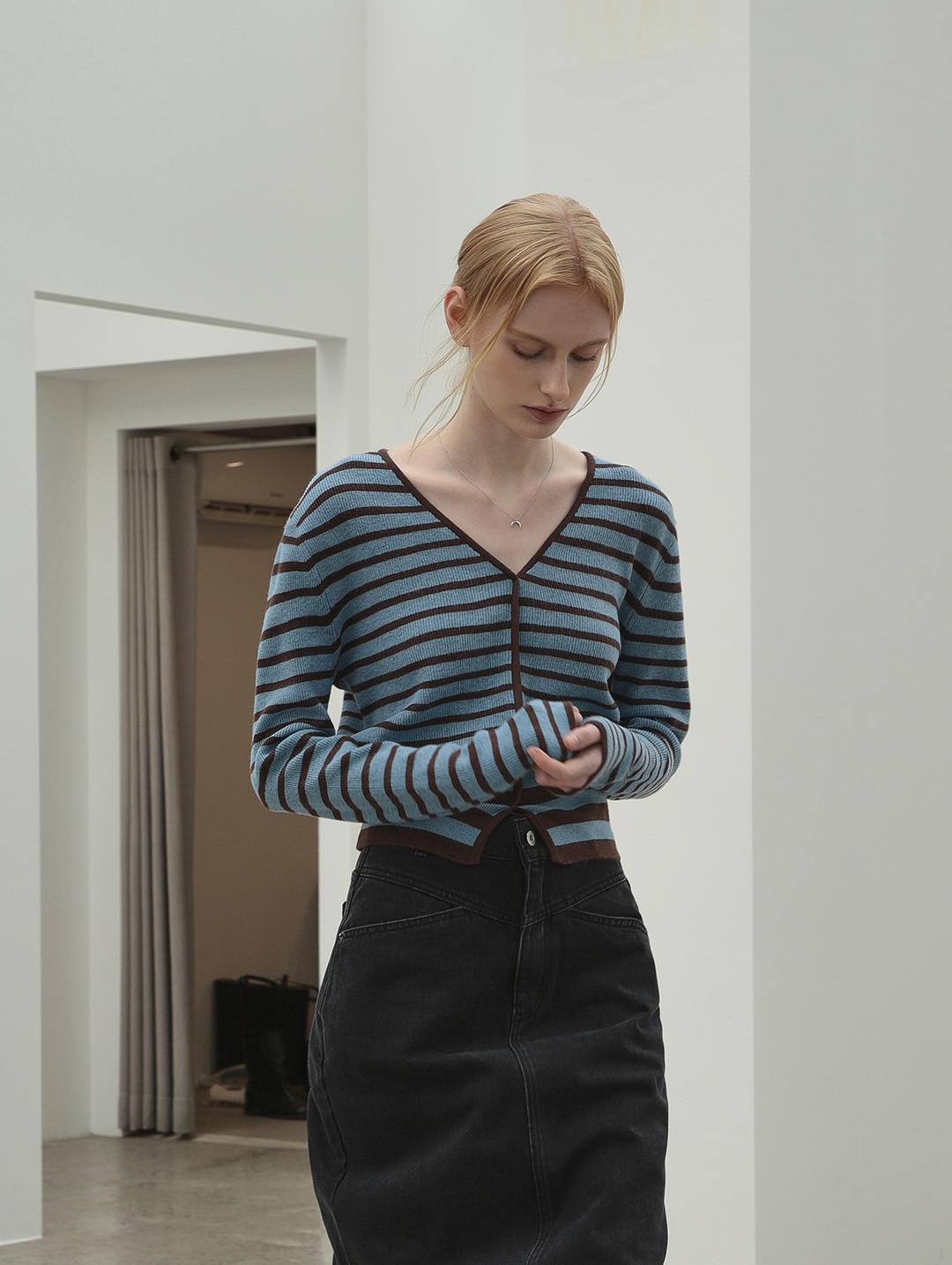 Stripe Cardigan (Blue+Brown)