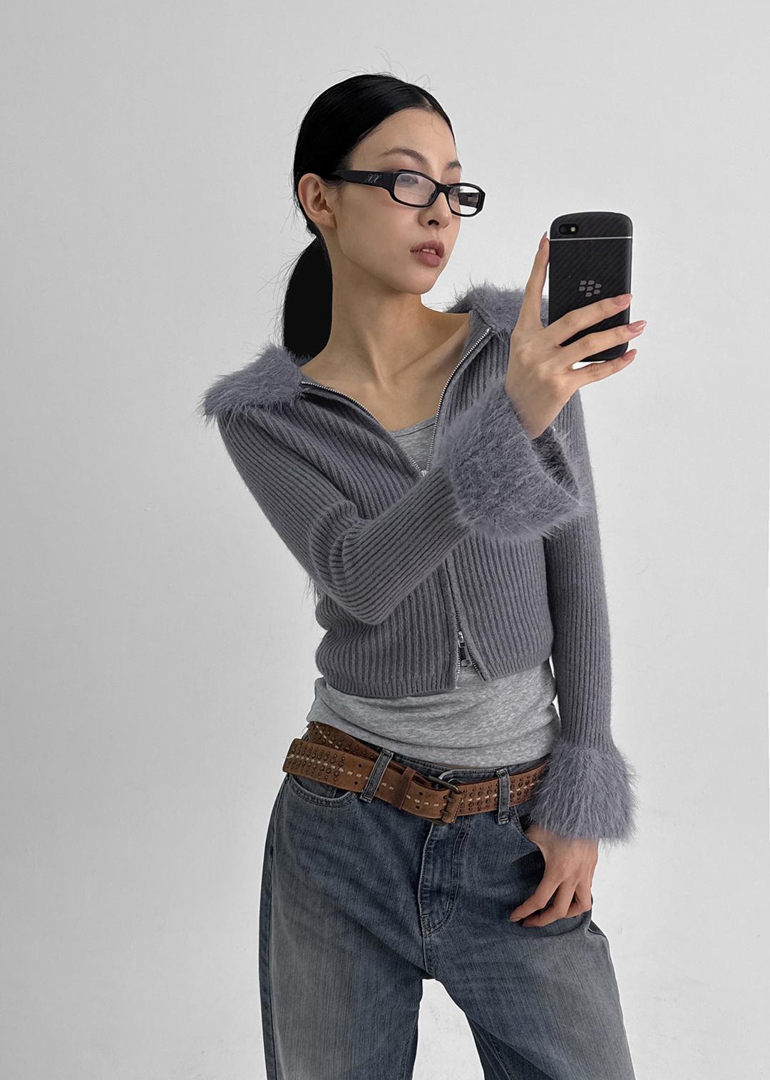 블랙업 덴셀 퍼카라 니트집업