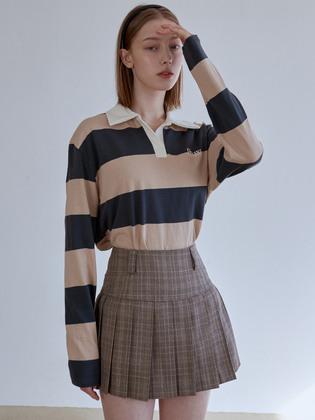 단가라배색티 베이지 AD083