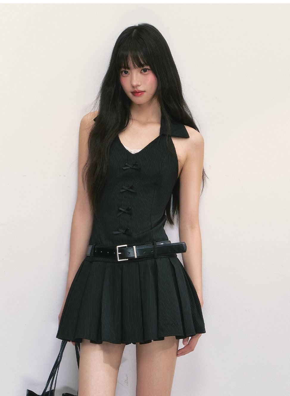 Bow Halter Neck Pleated Dress WEE0001