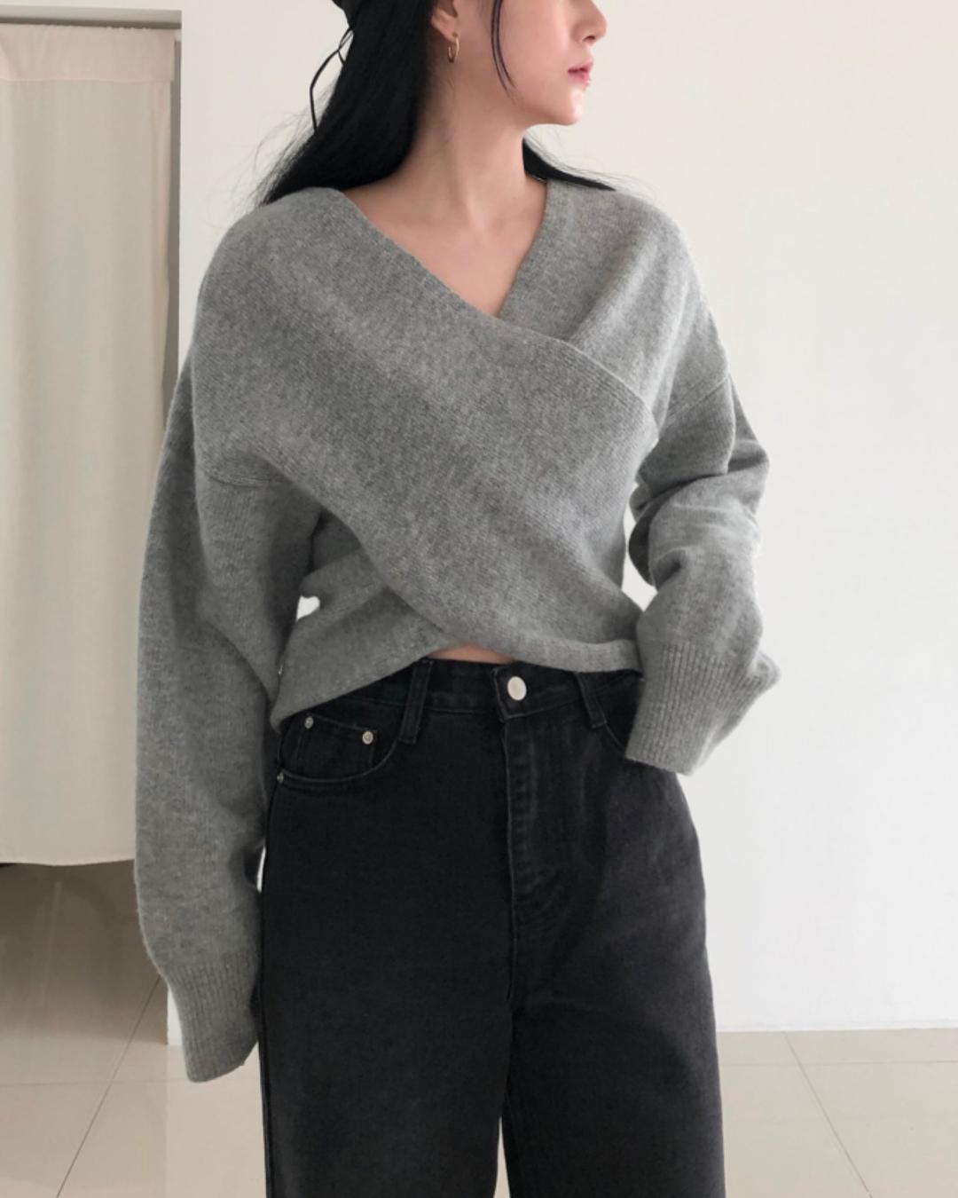 울 버튼 랩 니트 (2color)