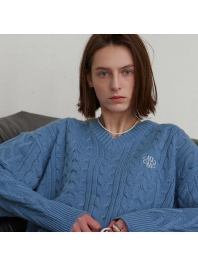 OVERSIZED V NECK KNIT_BLUE