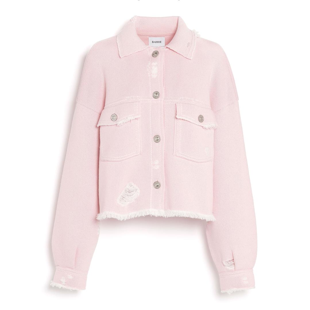 Denim fringed cashmere and cotton jacket - pink / M/L