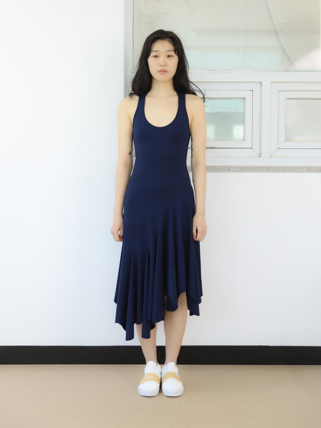Yulyef Godet Dress - navy