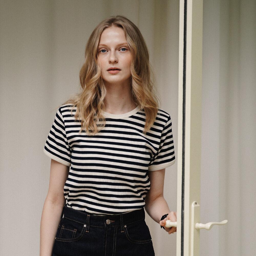 Stripe Round T-shirt - Navy