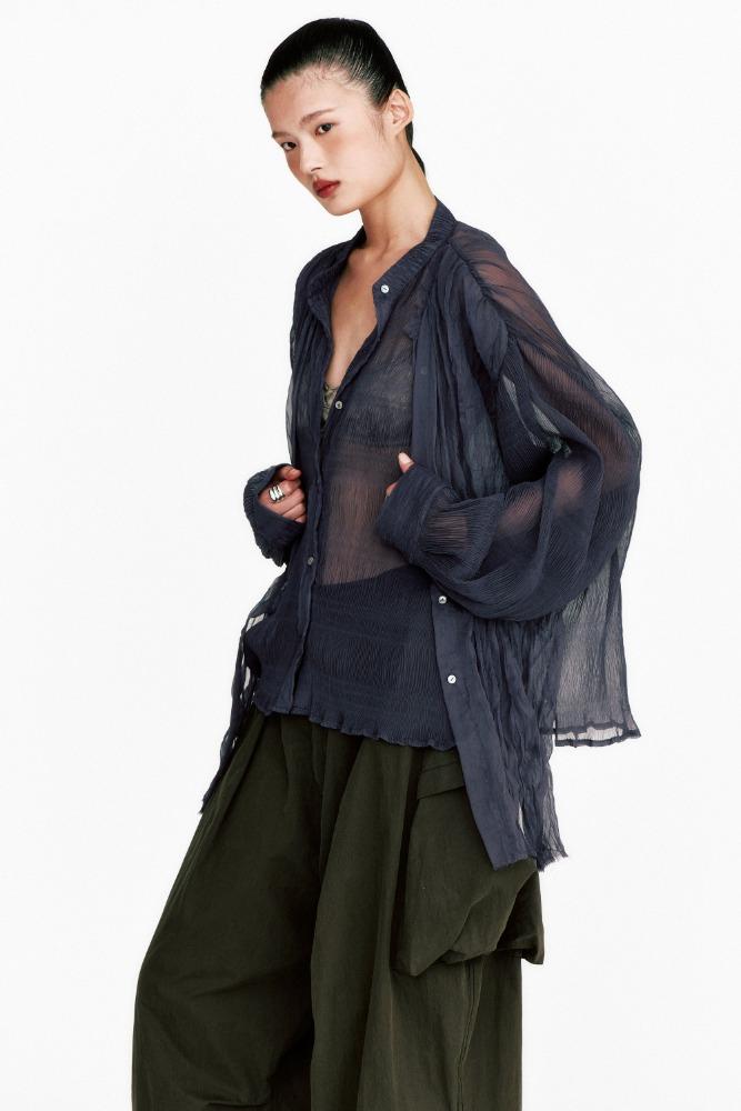 Leel Sheer Layered Shirt charcoal