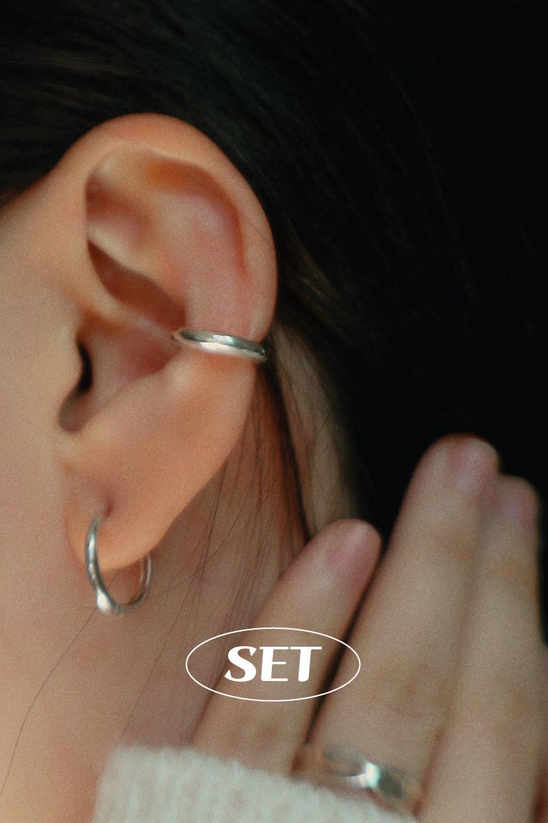 [SET] 925silver 데이 이어커프 귀찌 (1ea) & 플랫 사이드 원터치 귀걸이 세트