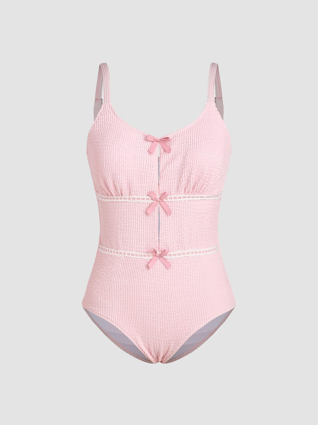 매듭 레이스 텍스처 원피스 수영복