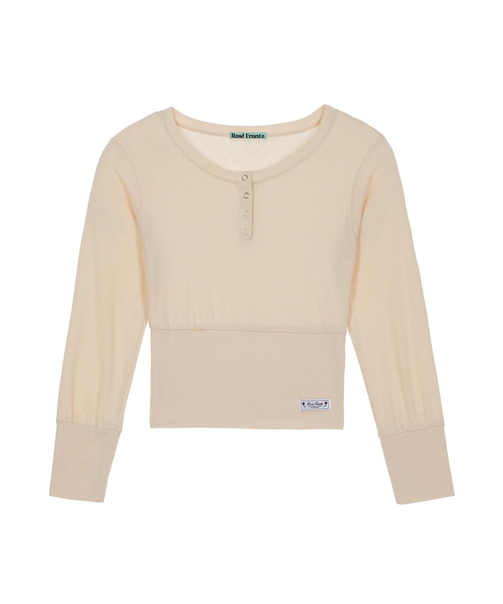 Eyelet Henley-neck Long Sleeve [Beige]