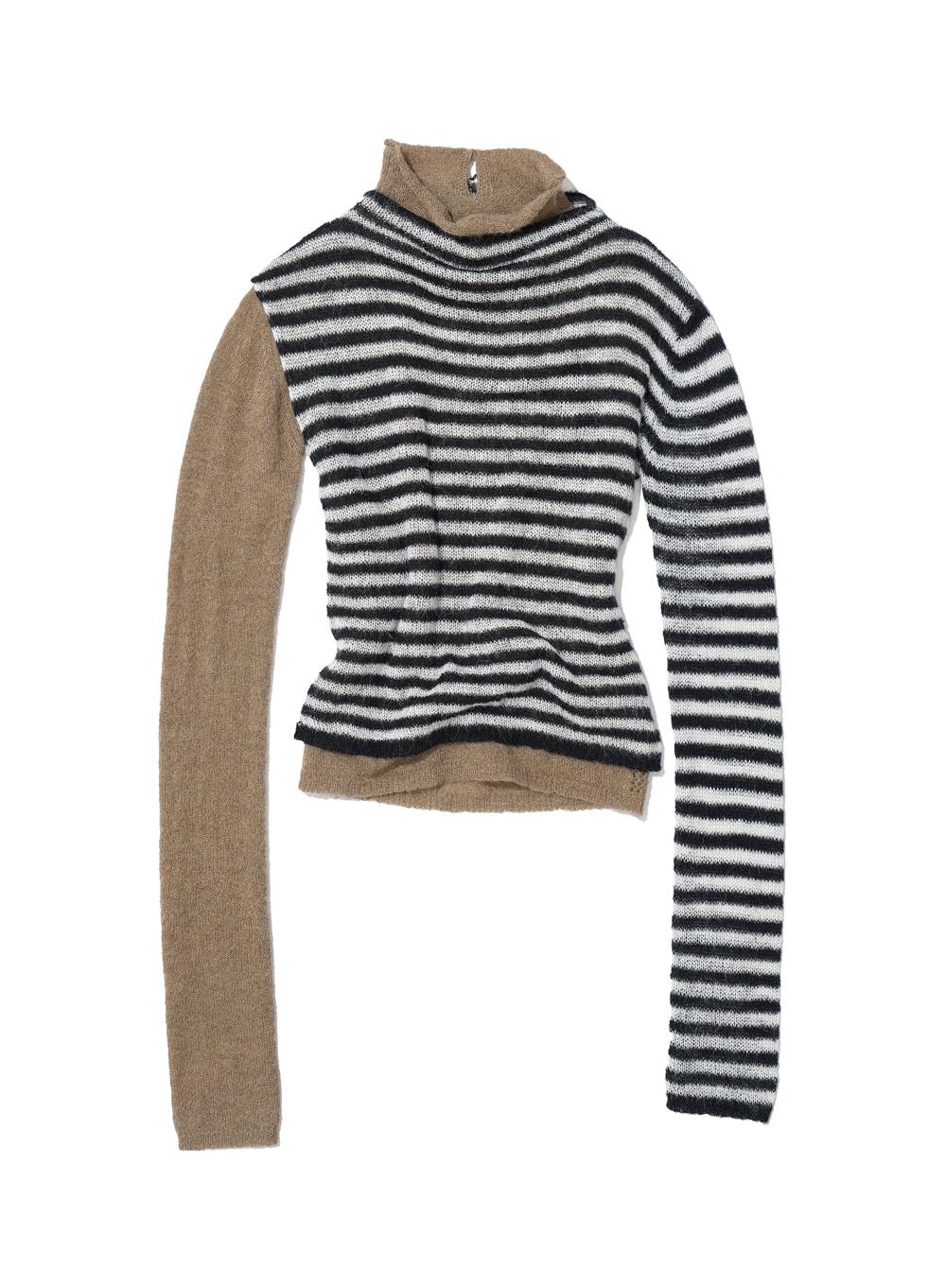 [WOMEN] DOUBLE LAYERED MOCK NECK KNIT TOP_IVORY STRIPE