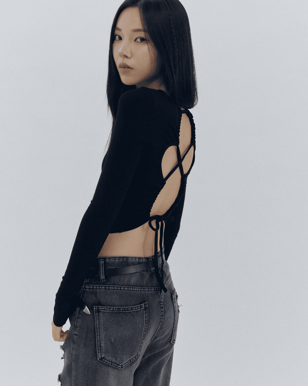 팹캐시 [자체제작] 팹캐시 엑스백 레이스업 긴팔 크롭탑 블랙