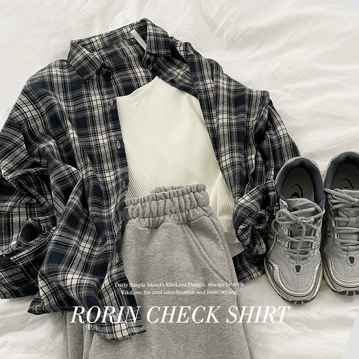 [빈티지체크/루즈핏] 로린 원포켓 레트로 너드룩 카라 오버핏 체크 긴팔셔츠 남방 - 2color