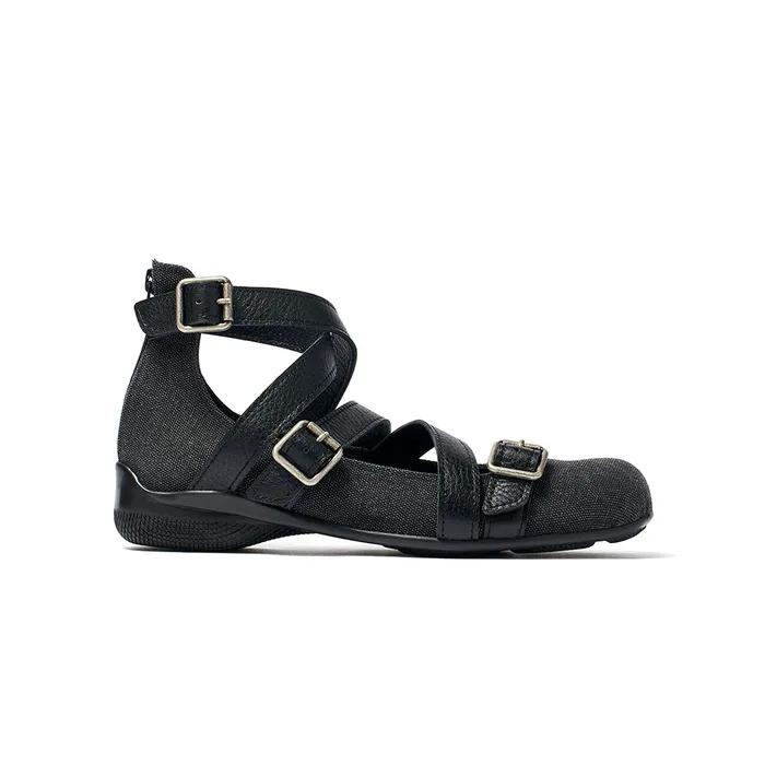 CROSS BAND ANKLE BALLET FLATS, BLACK