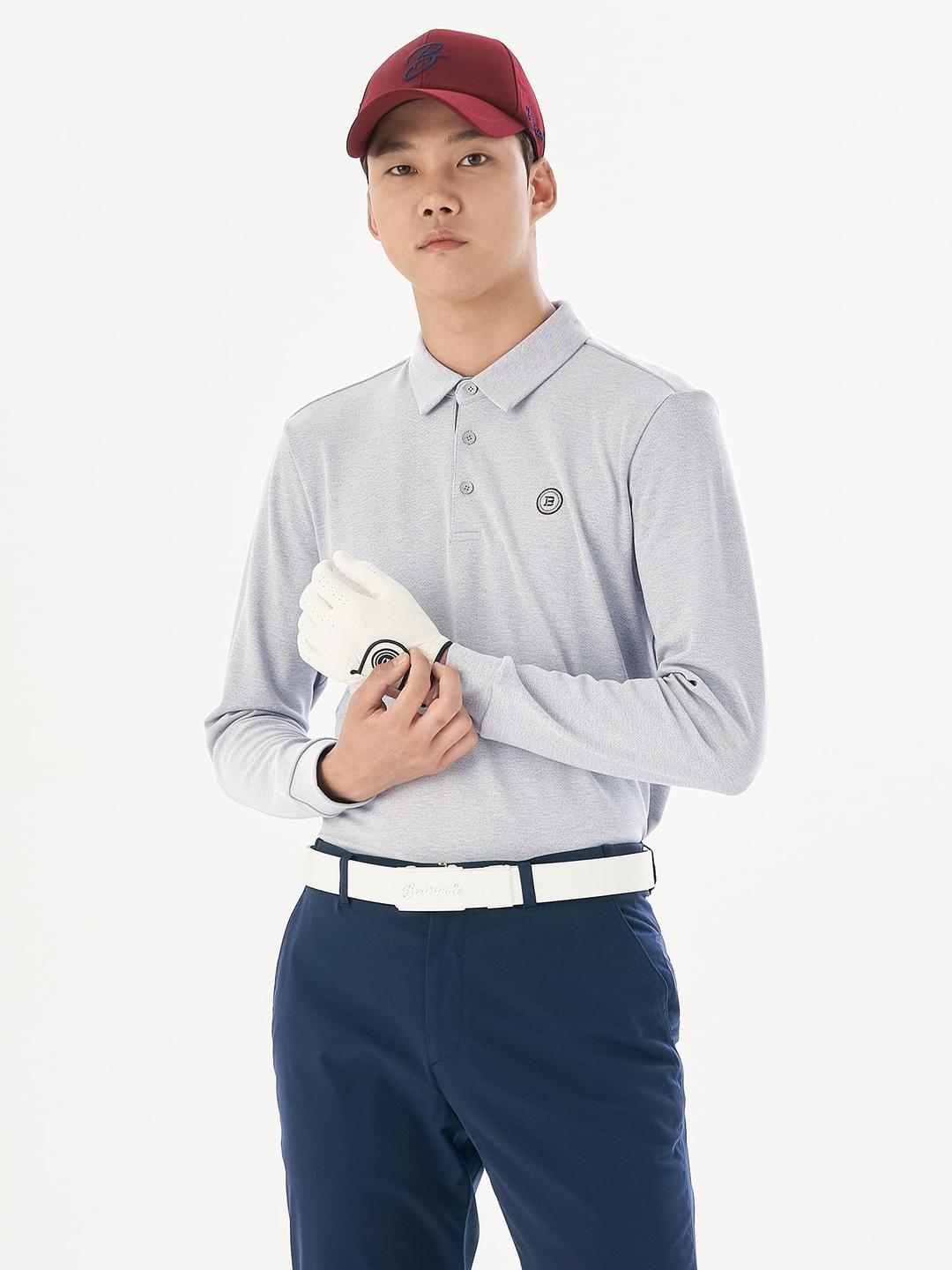 [ESSENTIAL] 남성 투톤 피케 칼라 티셔츠 - 그레이