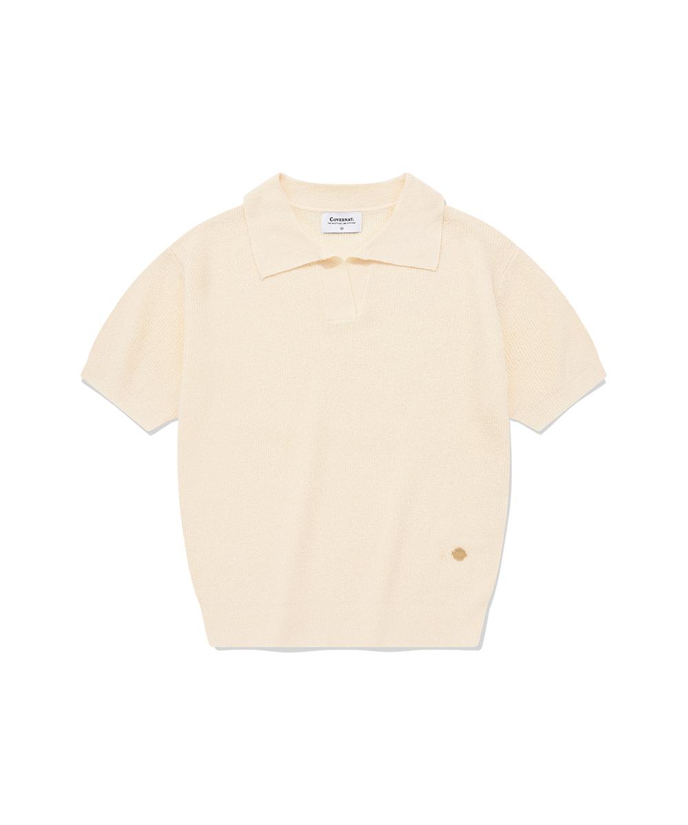 우먼 오픈 카라 하프 니트 아이보리