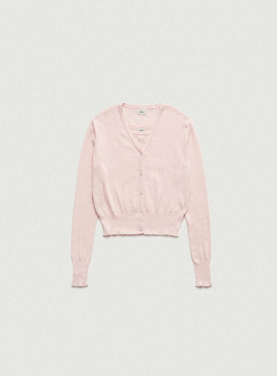 Cotton Eyelet Knit Cardigan Ensemble With Sleeveless Top_Light Pink