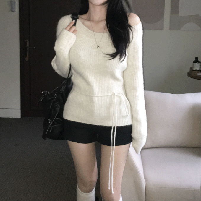 히니크 [자체제작] 센트럴 울8% 오프숄더 끈 세트 골지 니트 -5 color