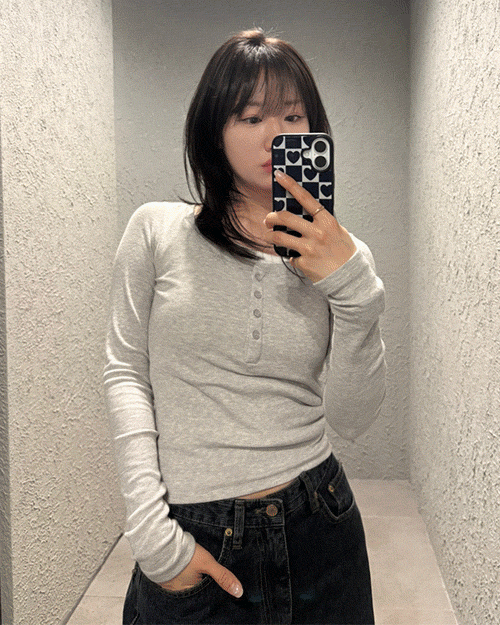 스윗 딥 유넥 버튼 티 (3color)