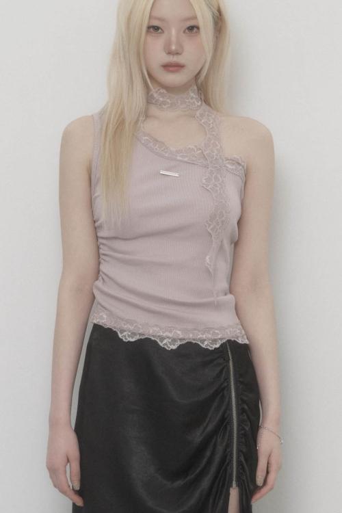 Lace One-shoulder Top (Indy Pink)