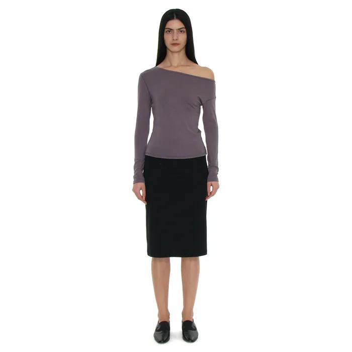 PWC FOLDING WAIST JERSEY MIDI SKIRT_BLACK