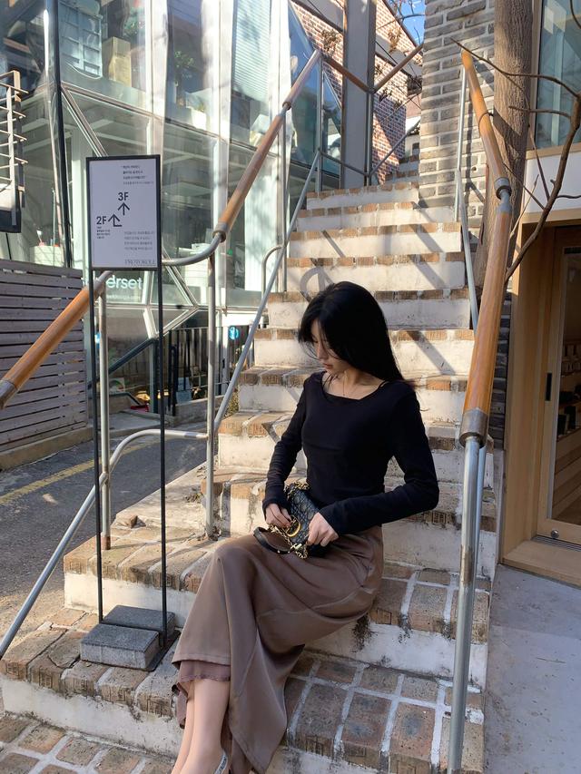 satin day long skirt_brown