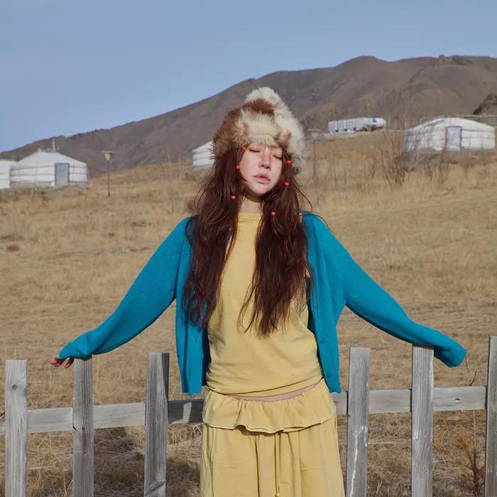 cashmere & wool blend cardigan in blue