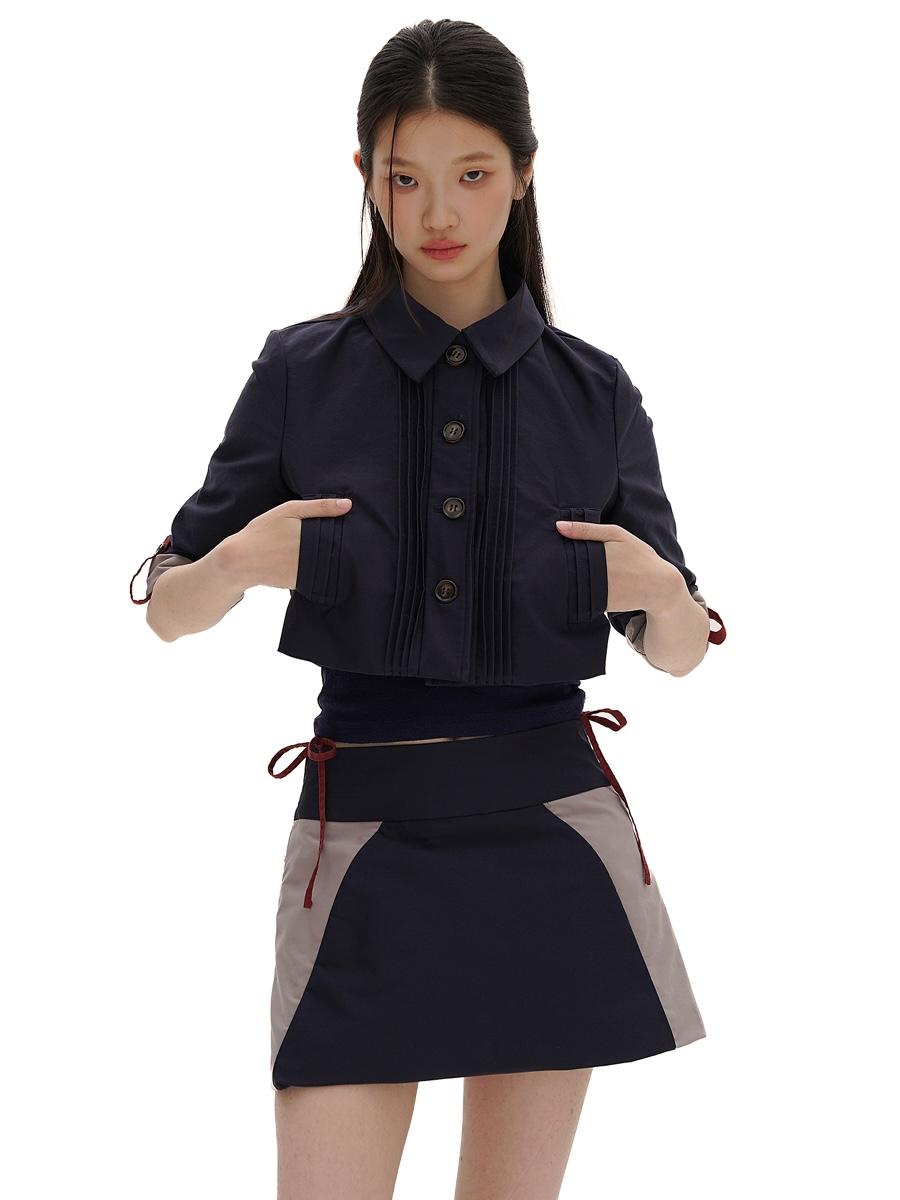 MOROMORO2 Tucker Pleats Lapel Jacket & Drostring Nylon Skirt (2color)
