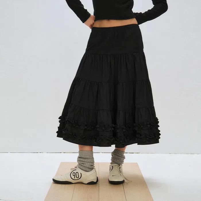 [2차] MIDDLE FRILL SKIRT, BLACK