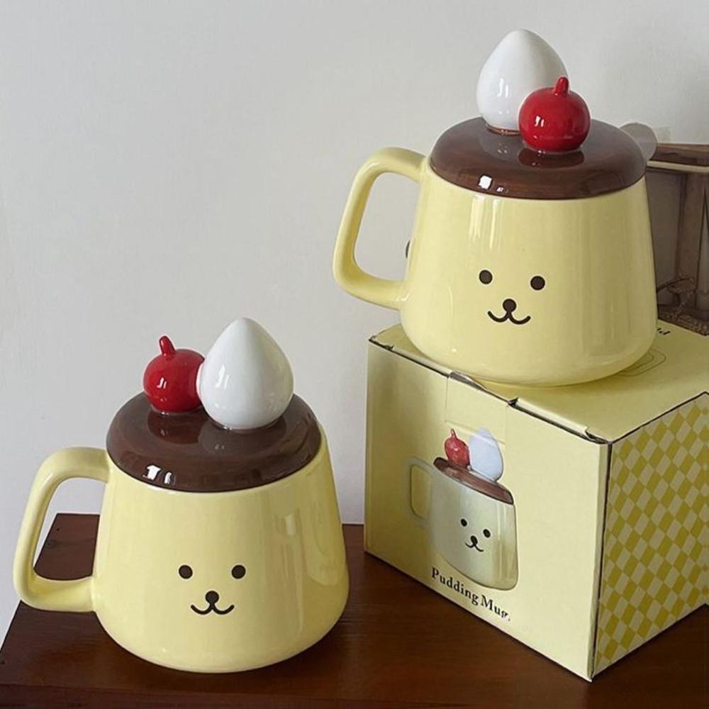 푸딩 머그컵 뚜껑 세트 머그잔 물컵 귀여운 사무실 선물