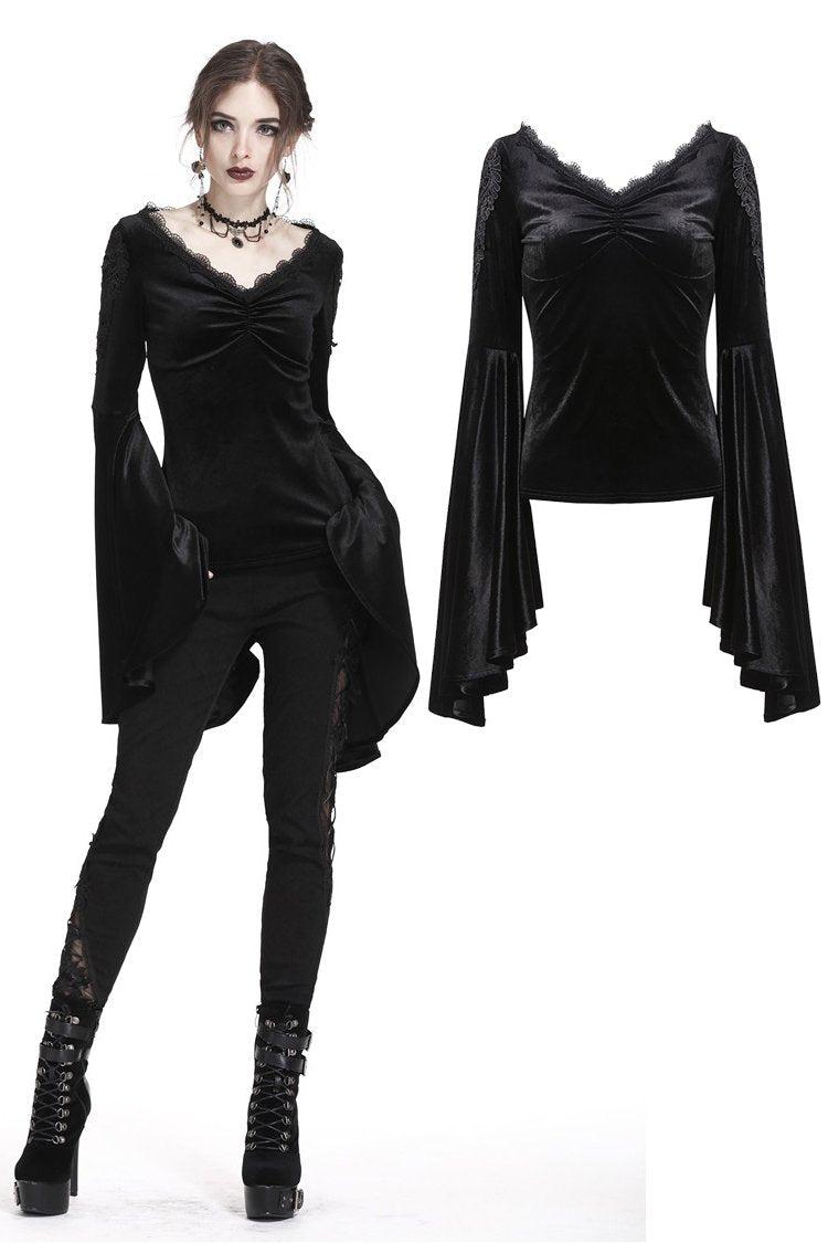 Gothic velvet floral shoulder T-shirt with big sleeves TW183 - M / Black