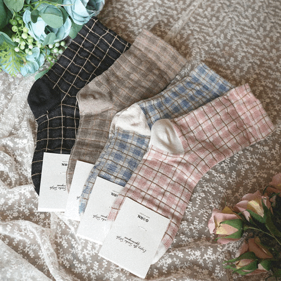 [4set] 마코토 체크 패턴 삭스 양말 세트 ac0083