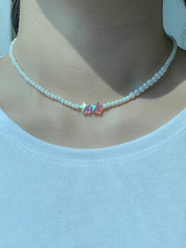 Pink beam star shine beads necklace