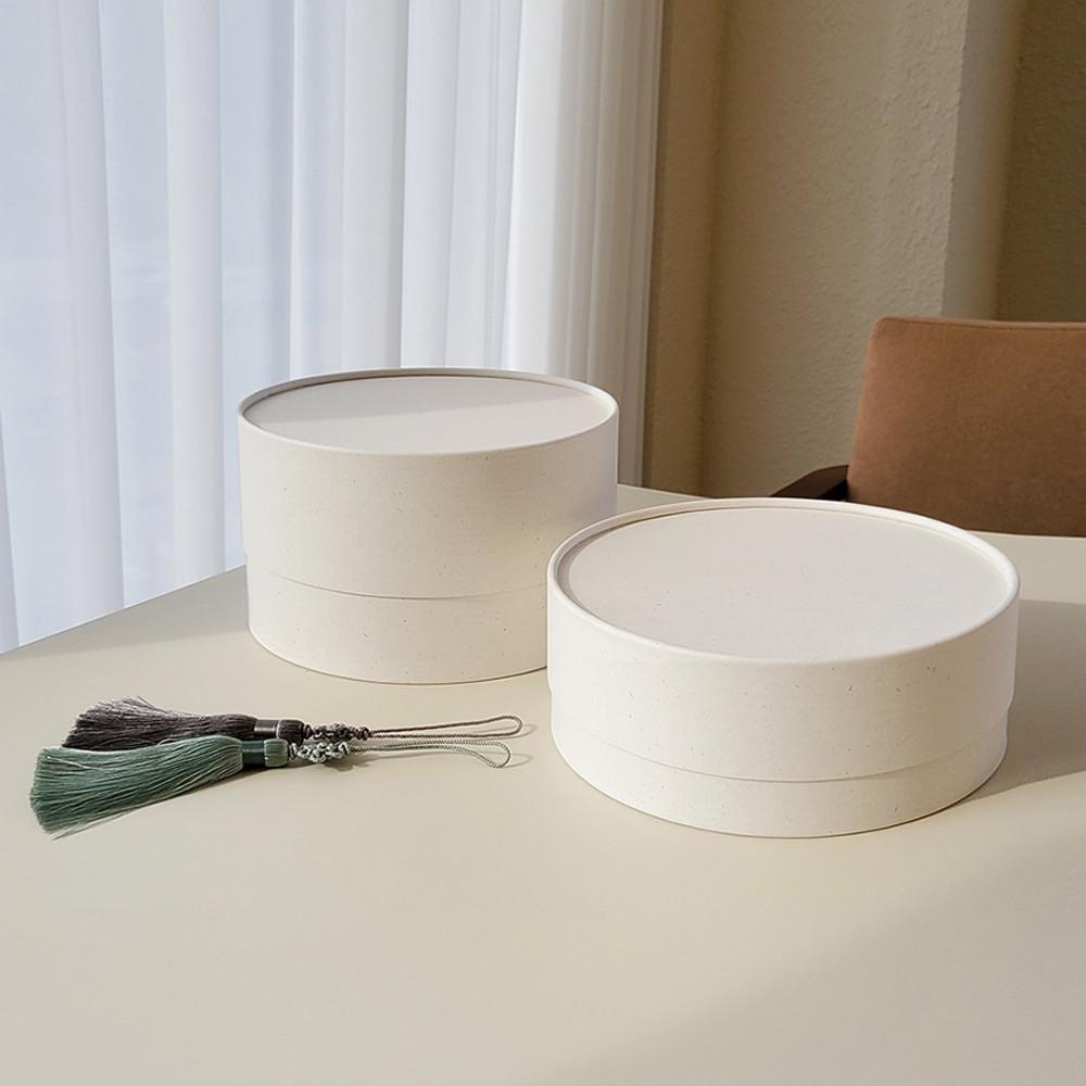 내추럴코튼 고급 선물 상자 답례품 포장 한지 원형 디저트박스 쿠키 한과 곶감단지