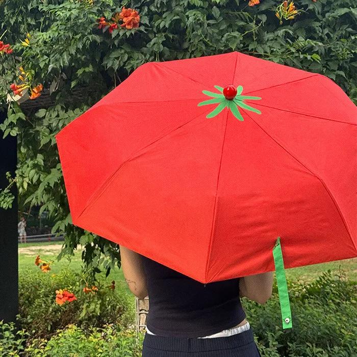 토마토 3단 우산 양산 접이식 휴대용 미니 UV차단 암막 우양산