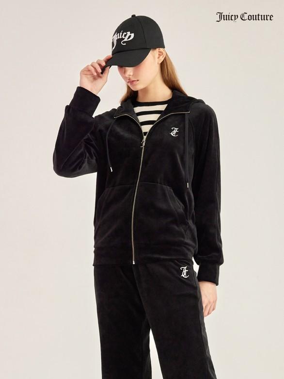 [쥬시꾸뛰르] 벨루어 로고 트레이닝 셋업 팬츠+집업 2종 블랙 JCW3P16_T