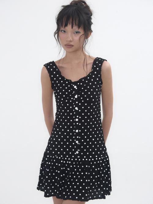 Frill Dot Dress Black