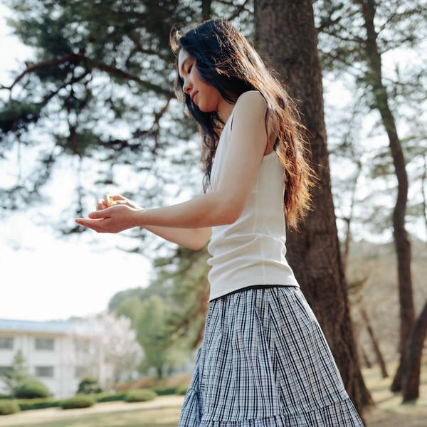 Check tiered maxi skirt (black)
