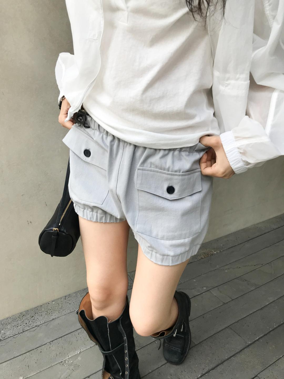 포타 [바로배송] 카포 벌룬 쇼츠_3 컬러ㅣ퓨어 코튼 면 버튼 플랩 포켓 볼륨 밴딩 스트링 3부 반바지 카고바지 모임룩 봄 여름 간절기