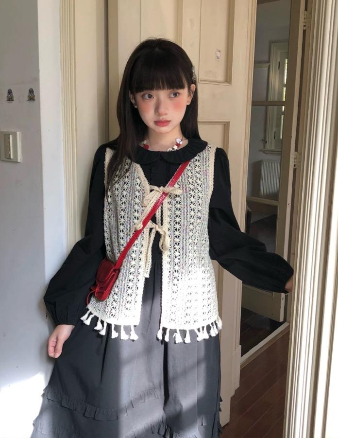 Hey Shan 태슬 레이어드 레이스업 베스트 (베이지)