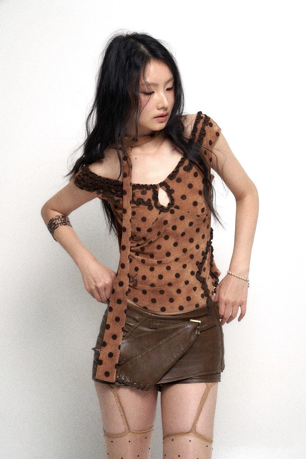 Brown Polka Dot Corset Top