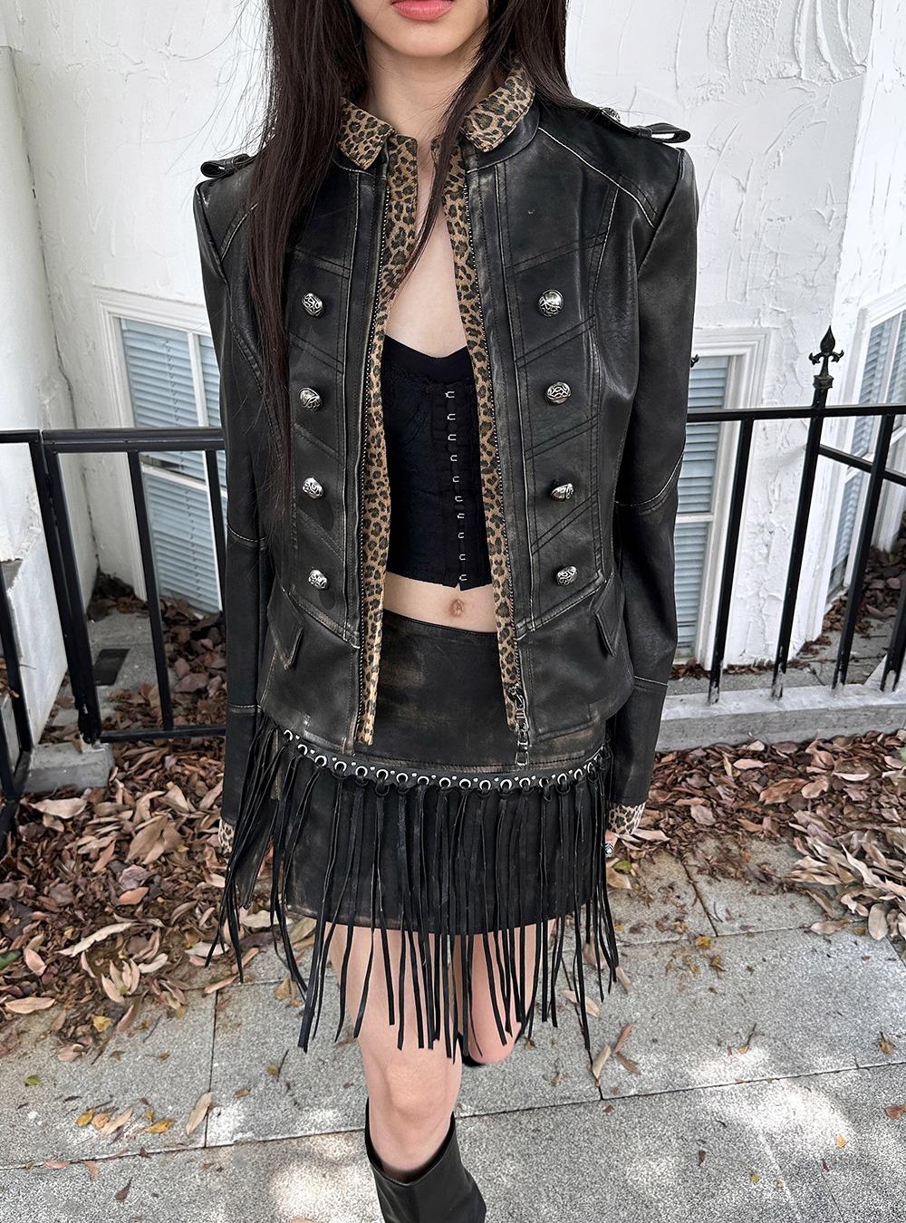 Punk Street Leopard Leather Jacket (2color)