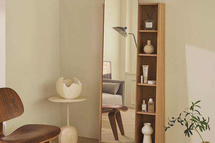 [오세페7%쿠폰] 엘리 라운드 아치형 와이드 선반 수납 전신거울 600 2colors